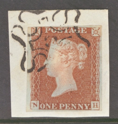 1841 1d Red cancelled by a 5 in Maltese Cross SG 8m lettered N.H.  A Fine Used example with 3 Good to large margins tied…