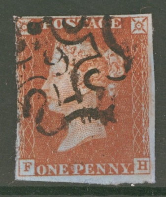 1841 1d Red Cancelled by a 9 in Maltese cross SG 8m F.H.  A Fine Used example with 3 Good margins 4th just touching. 