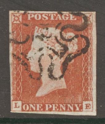 1841 1d Red cancelled by a 10 in Maltese Cross SG 8m Lettered L.E.  A Very Fine Used example with 4 Good  to large margins. Cat £320