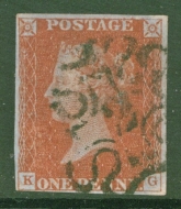 1841 1d Red cancelled by a 2 in Maltese Cross SG 8m lettered K.G.  A Very Fine Used example with 4 Clear to large margins. Cat £180