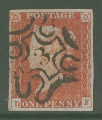 1841 1d Red  Cancelled by a 3 in Maltese cross SG 8m Plate 32  D.F.  A Very Fine Used example with 4 Good Margins. Cat …