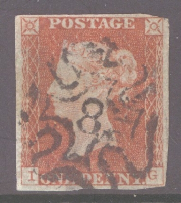 1841 1d Red  Cancelled by a 8 in Maltese cross SG 8m Plate 34 I.G.  A Fine Used example with 4 Clear to Good margins. Sm…