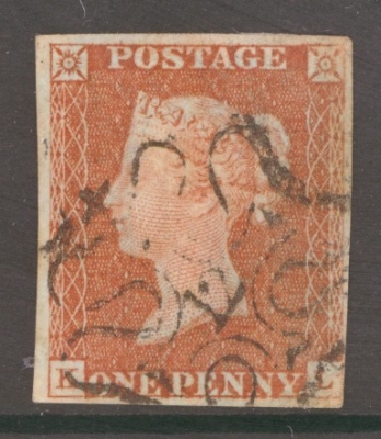 1841 1d Red  Cancelled by a 12 in Maltese cross SG 8m  Plate 29 K.L.  A Very Fine Used example with 4 clear to good marg…