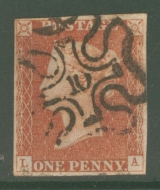 1841 1d Red  Cancelled by a 10 in Maltese cross SG 8m Plate 31  L.A.  A Very Fine Used example with 4 Good to Large margins. Cat £320