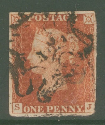 1841 1d Red  Cancelled by a 1 in Maltese cross SG 8m Plate 37  S.J.  A Good Used example with 3 Margins. Cat £180