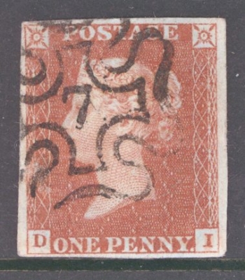 1841 1d Red cancelled by a 7 in Maltese cross SG 8m A VFU example with 4 margins