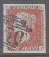 1841 1d Red Brown on Very Blue paper SG 8a A Very Fine Used example with 4 Huge margins