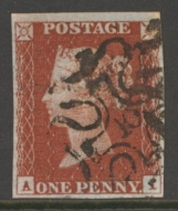 1841 1d Red  A. I. Cancelled by a 10 in Maltese cross SG 8m A VFU example with 4 margins