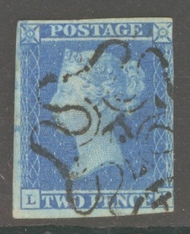 1841 2d Blue Cancelled by a 12 in Maltese Cross SG 14f   A Fine Used example, 4th margin just touching,with 4 margins and black m/x margins