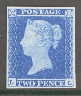 1841 2d Blue SG 14  Plate 4 Lettered L.L.  A Superb Fresh Unused  example without Gum. 4 Good to Large Margins. Cat £5,000 with Gum.