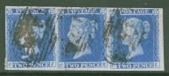 1841 2d Blue SG 14 plate 4 TI - TK  A Good to Fine Used strip of 3 