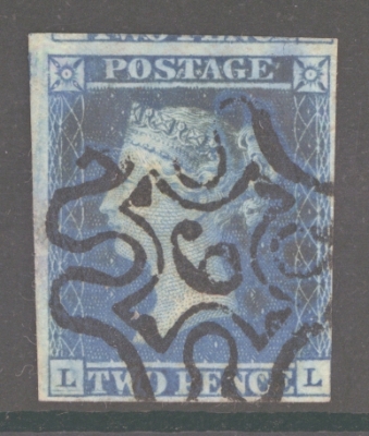 1841 2d Blue cancelled by a 6 in Maltese cross SG 14f  A Very Fine Used example 3 margins