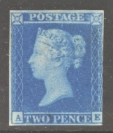 1841 2d Blue SG 14 lettered A.E.  An Exceptional Fresh Lightly M/M example with 3½ Margins