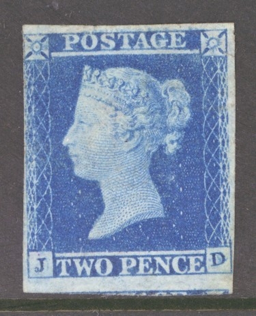 1841 2d Blue SG 14 Plate 4 J.D.  A Fresh Unused example without gum with 3½ Good to Large Margins. Cat £5000 with gum.