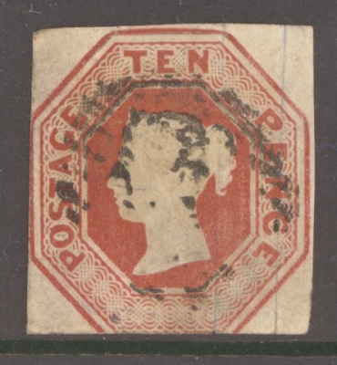 1847 10d Brown SG 57 A Good Used example Cut Square. Cat £1,500