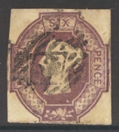 1847 6d Dull Lilac SG 59 A Fine Used example with 3 clear margins, 4th margin touching. Cat £1000