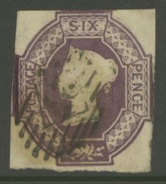 1847 6d Mauve SG 58 A Fine Used example with 4 margins, just touching on two in a deep shade