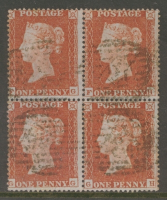 1854 1d  Yellow Brown SG 18  A Very Fine Used block of 4. Cat £350