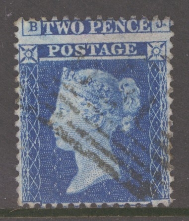 1854 2d Blue Pl 4 SG 23  H.C. Variety mis-perforated Two Pence + Postage at top.  A Fine Used example. Cat £225