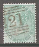 1855 1/- Deep Green SG 71  A Very Fine Used example. Cat £350