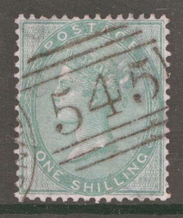 1855 1/- Green SG 72  A Very Fine Used Well Centred example. Cat £350