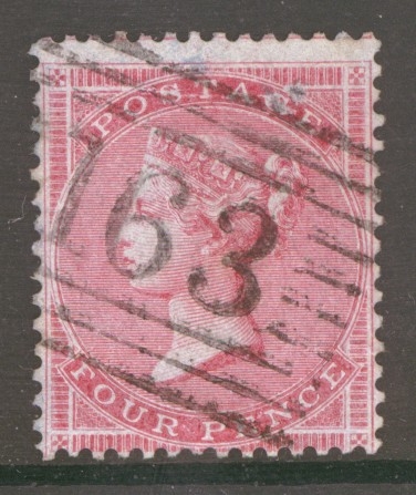 1855 4d Carmine  SG 62 A Very Fine Used example with Deep Colour. Cat £450