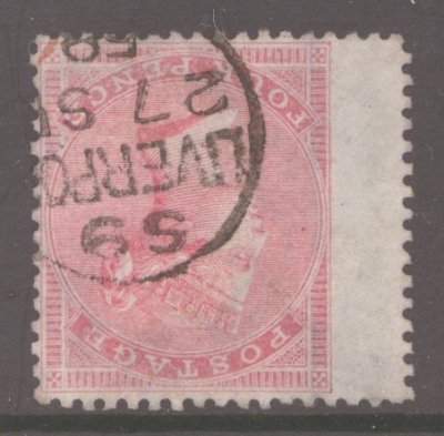 1855 4d Rose variety Inverted Watermark SG 66wi   A Superb Used example neatly cancelled by a small Liverpool CDS.  Cat …