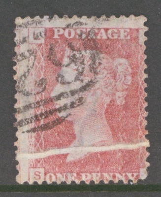 1858 1d Red SG 43 Variety  Due to a perforation jump the stamp has been printed slightly skew-whiff and is taller than …