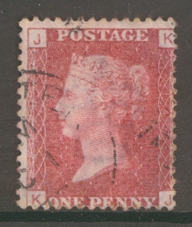 1858 1d  Red SG 43 Pl 147  K.J.   A  Very Fine Used example