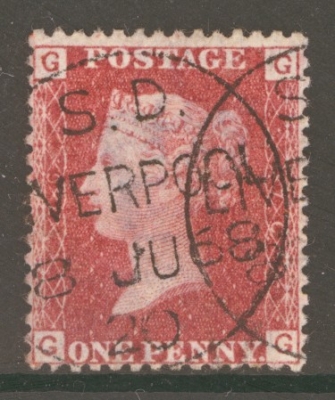 1858 1d  Red SG 43 Pl 76  G.G.   A  Very Fine Used example with Crisp Liverpool CDS