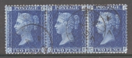 1858 2d Blue SG 46 Plate 13  A Superb Used Strip of 3