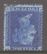 1858 2d Blue Plate 13 variety Inverted Watermark  SG 46wi. A Very Fine Used example. Cat £300