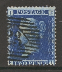 1858 2d Blue SG 45 Plate 7 Fine Used Cat £65