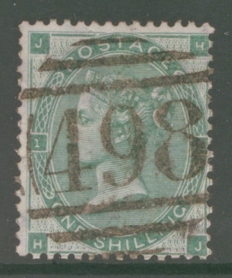 1862 1/- Deep Green SG 89 H.J.  A Very Fine Used example. Cat £500