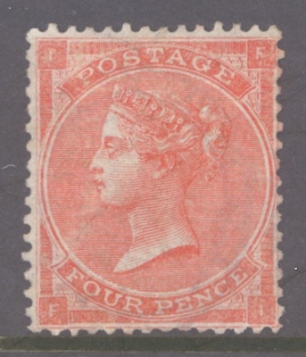 1862 4d Bright Red SG 79 Lettered F.I.  A Fresh Lightly M/M example with Beautiful Deep Colour. Cat £2,200
