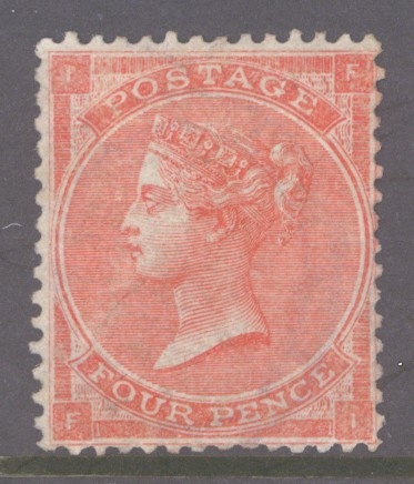 1862 4d Bright Red SG 79 Lettered F.I.  A Fresh Lightly M/M example with Beautiful Deep Colour. Cat £2,200