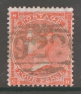 1862 4d Bright Red SG 81 Lettered C.H. A Very Fine Used  example with Deep colour. Cat £185+