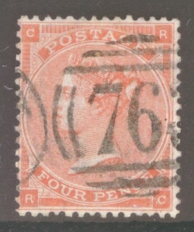 1862 4d Bright Red SG 79 Lettered R.C. A Very Fine Used Well Centred example