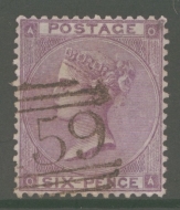 1862 6d Deep Lilac SG 83 O.A.   A Very Fine Used Well Centred example in a Deep Shade. Cat 160
