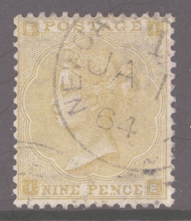 1862 9d Straw SG 87  A Very Fine Used well centred example neatly cancelled by a Newcastle CDS Cat £475
