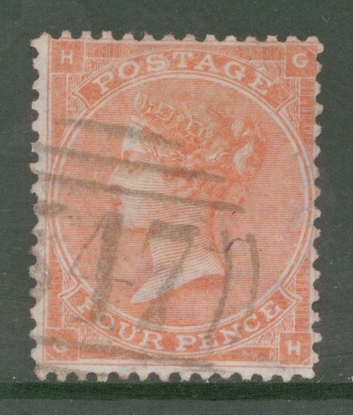 1862 4d Pale Red SG 84 Lettered G.H.  A Very Fine Used  example. Cat £140