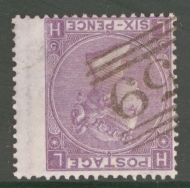 1865 6d Deep Lilac Variety Inverted Watermark SG 96wi L.H. A Superb Used example. Cat £250