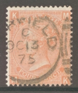 1865 4d Dull Vermilion SG 94 Plate 13  M.K.  A Very Fine Used example