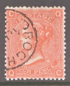 1865 4d Vermilion SG 94 Plate 12 A Very Fine Used example in a Deep shade