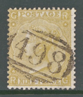 1865 9d Straw on Thick Paper SG 98a R.G.  A Very Fine Used example with Superb Colour