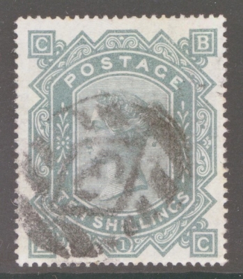 1867 10/- Greenish Grey SG 128 B.C.  A Fine Used well centred example