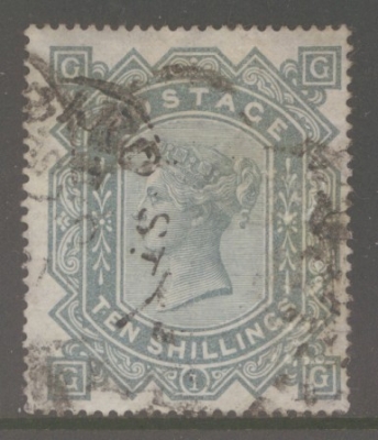 1867 10/- Greenish Grey SG 128 G.G.  A Fine Used example. Cat £3200