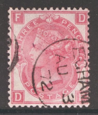 1867 3d Rose SG 103 Plate 7 Lettered D.F. A Very Fine Used example