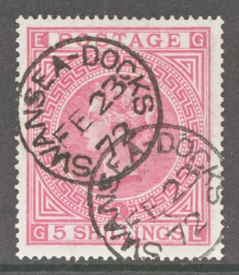  1867 5/- Rose SG 126 Plate 1 Very Fine Used  Deep colour