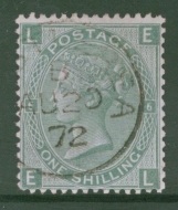 1867 1/- Green SG 117 Plate 4. E.L.  A Very Fine Used example. Cat £65